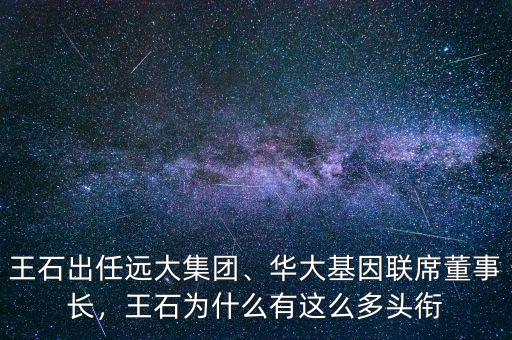 王石出任遠(yuǎn)大集團(tuán)、華大基因聯(lián)席董事長，王石為什么有這么多頭銜